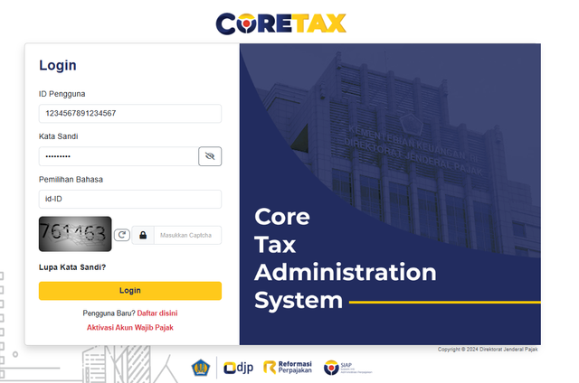 Sumber: tampilan depan coretaxdjp.pajak.go.id