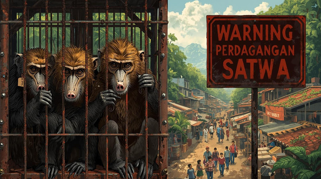 Ilustrasi primata terkurung, korban gelap perdagangan satwa. Foto: Artificial Intelligence.