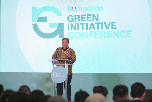 Menko Perekonomian Airlangga Hartarto menyampaikan sambutan dalam kumparan Green Initiative Conference 2025 di Hotel Borobudur, Jakarta, Rabu (17/9/2025). Foto: Wahyu
