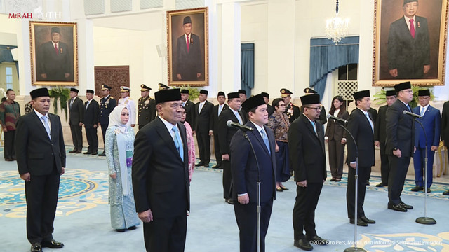 Suasana pelantikan Menteri baru Kabinet Merah Putih di Istana Negara, Jakarta, Rabu (17/9/2025). Foto: YouTube/ Sekretariat Presiden