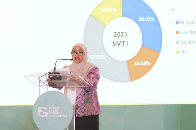 Staf Ahli Menteri Ekonomi Sumber Daya Alam Lana Saria menyampaikan sambutan saat kumparan Green Initiative Conference 2025 di Hotel Borobudur, Jakarta, Rabu (17/9/2025). Foto: Wahyu