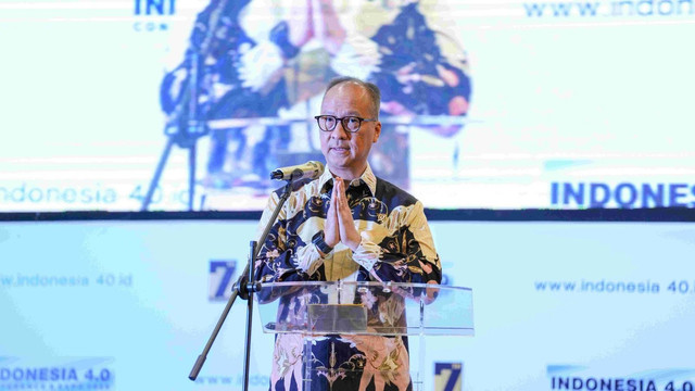 Menteri Perindustrian Agus Gumiwang Kartasasmita memberikan sambutan pada acara Indonesia 4.0 Conference & Expo 2025 di Jakarta, Rabu (17/9/2025). Foto: Dok. Kemenparin