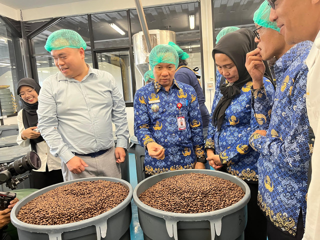 Sekretaris Daerah Provinsi Lampung Marindo Kurniawan, saat meninjau produksi kopi | Foto : Eka Febriani / Lampung Geh