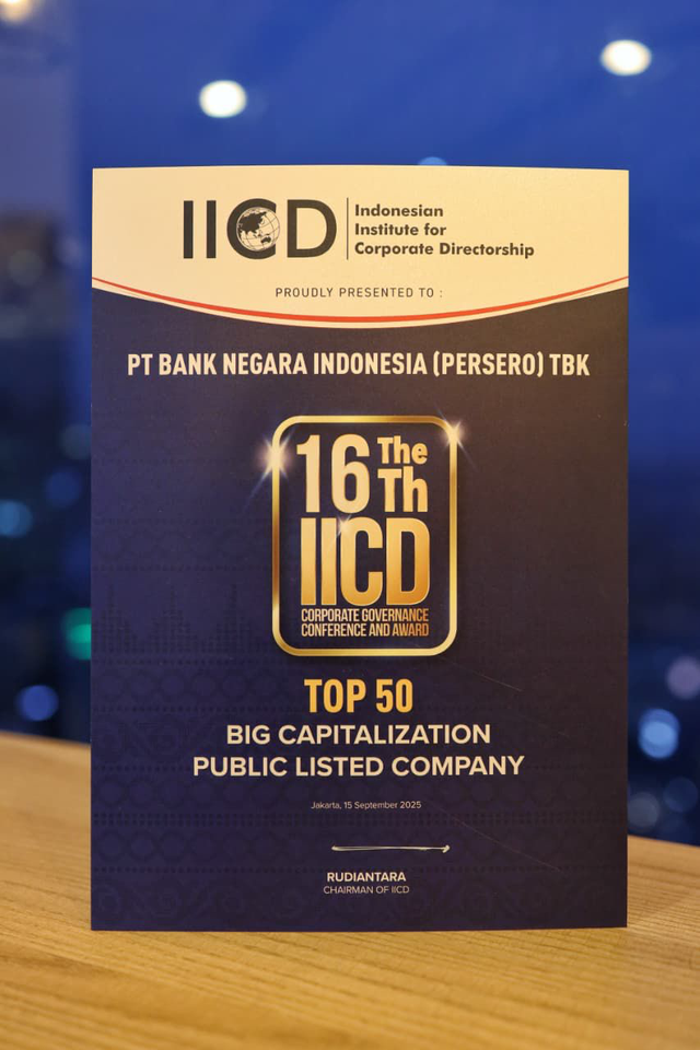 BNI berhasil meraih Leadership in Corporate Governance pada ajang The 16th IICD Corporate Governance Conference & Award 2025. Foto: Dok. BNI