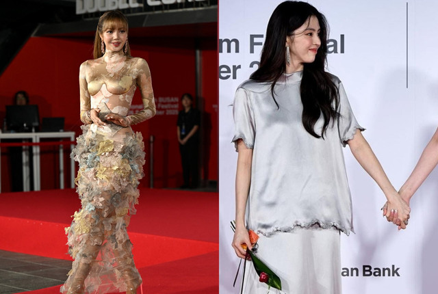 Tampilan Lisa Blackpink dan Han So Hee di Busan International Film Festival. Foto: Jung Yeon-je / AFP, Instagra @busanfilmfest