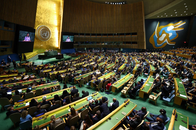 Suasana KTT Two State Solutions di markas besar PBB di New York, Senin (22/9) waktu setempat. Foto: Angela Weiss/AFP