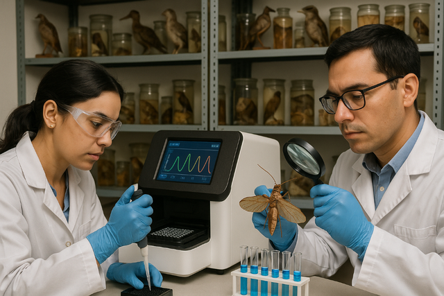 Gambar 1. Ilustrasi DNA vs Morfologi (AI-generated, dibuat oleh penulis menggunakan model AI DALL·E).