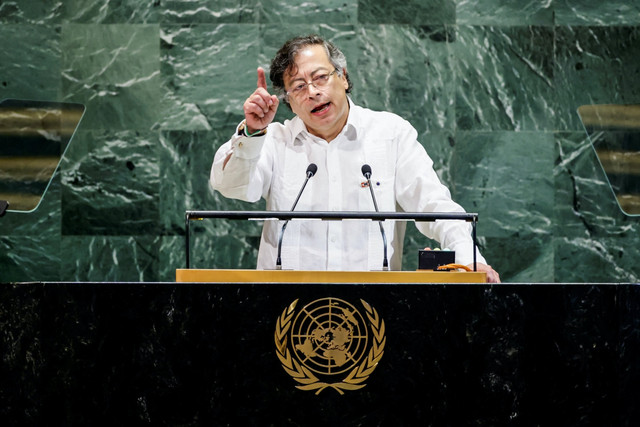 Presiden Kolombia Gustavo Petro menyampaikan pidato yang keras dan tegas di Sidang Umum PBB Foto: Eduardo Munoz/REUTERS
