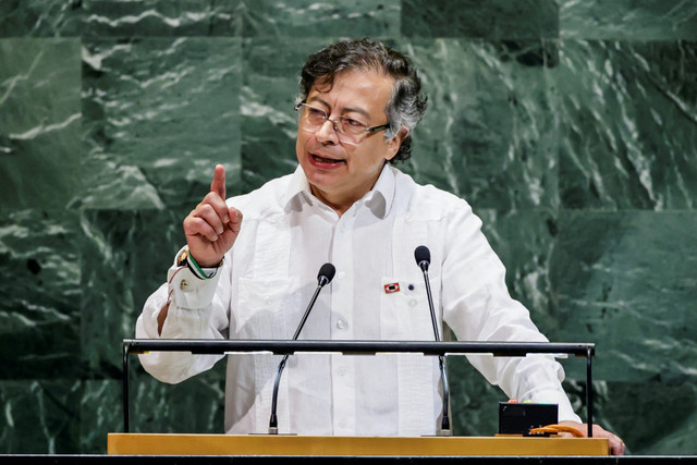 Presiden Kolombia Gustavo Petro menyampaikan pidato yang keras dan tegas di Sidang Umum PBB Foto: Eduardo Munoz/REUTERS