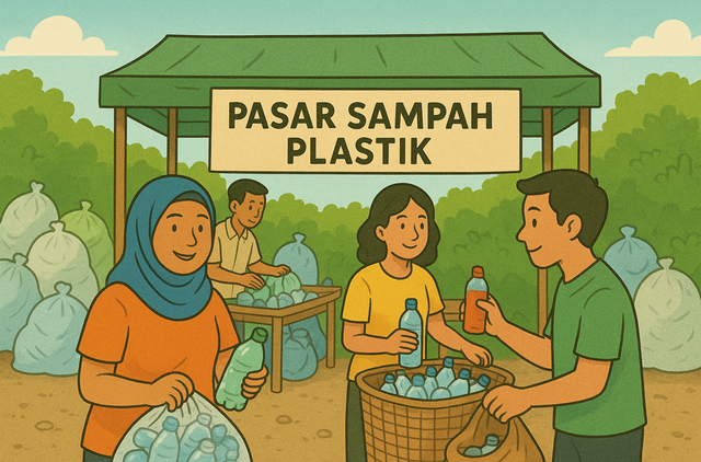 Ilustrasi pasar sampah plastik. Sumber : dibuat dengan chat gpt