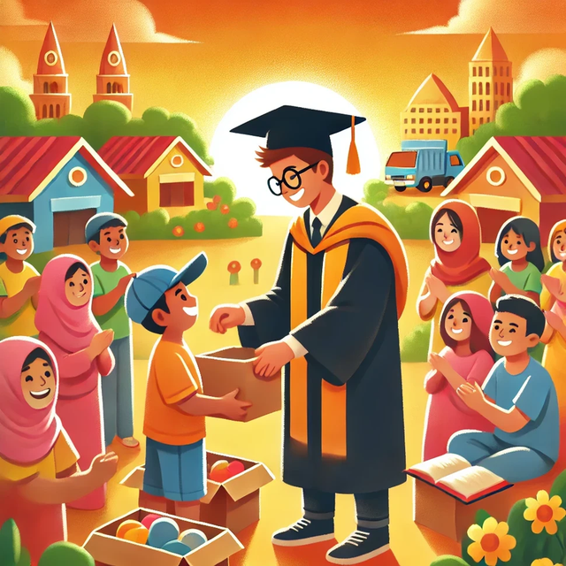 Ilustrasi seorang lulusan sarjana sedang membantu masyarakat. (Chat GPT, versi 14 Maret, Open AI)