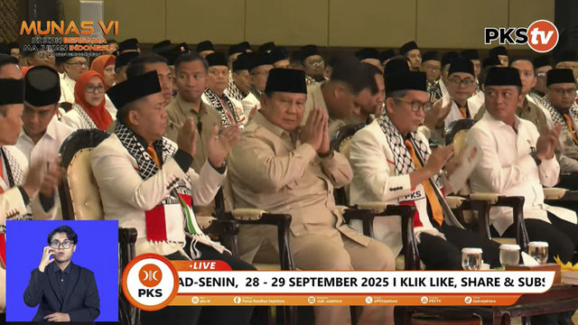 Presiden RI Prabowo Subianto hadiri penutupan Musyawarah Nasional VI Partai Keadilan Sejahtera (PKS) di Hotel Sultan, Jakarta, Senin (29/9/2025). Foto: YouTube/ PKSTV