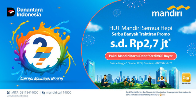 HUT ke-27 Bank Mandiri memberikan berbagai keuntungan untuk nasabah. Foto: dok. Bank Mandiri