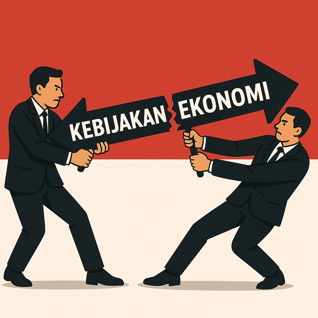 Ilustrasi friksi kebijakan ekonomi. Generated with ChatGPT