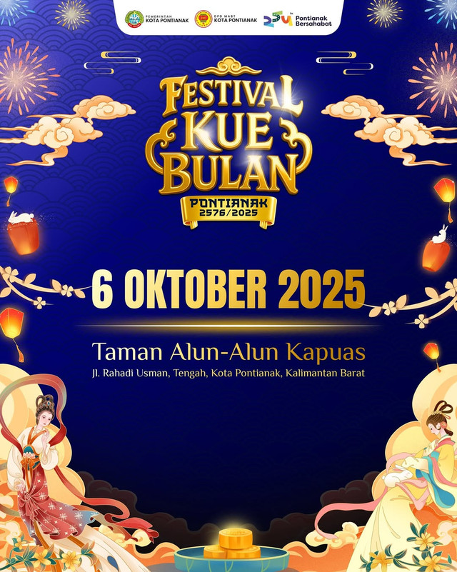 Perayaan Festival Kue Bulan Pontianak siap digelar di Taman Alun-alun Kapuas pada 6 Oktober 2025. Foto: Dok. Instagram @capgomehpontianak