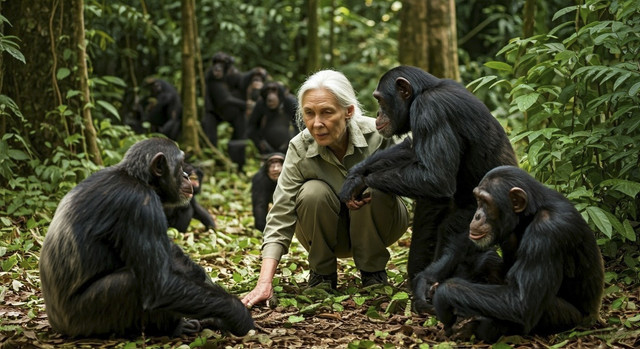 Pakar simpanse, Jane Goodall, meninggal di usia 91 tahun. Foto: Shutterstock AI