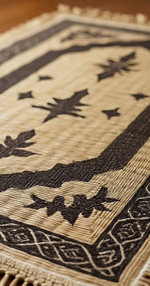 Sajadah dari bahan daun palem di masa kinj. (Sumber: Meta AI)