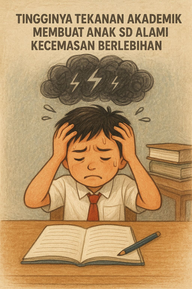 Ilustrasi tingginya tekanan akademik membuat anak SD alami kecemasan berlebih  sumber: Ai Generated via chat GPT