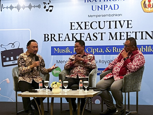 Menteri Hukum Supratman Andi Agtas di acara Diskusi Musik, Hak Cipta dan Ruang Publik di Tribrata Hotel, Jakarta Selatan, Rabu (8/10/2025). Foto: Rayyan Farhansyah/kumparan