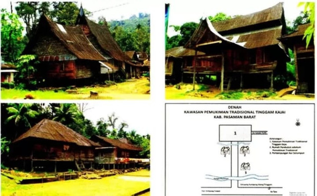 Perkampungan Tradisional Tinggam Kajai, salah satu contoh warisan budaya Minangkabau yang dilestarikan sebagai bagian dari identitas lokal. Sumber: Wikimedia Commons domain publik - Pemerintah Republik Indonesia, Perkampungan Tradisional Tinggam Kajai, commons.wikimedia.org