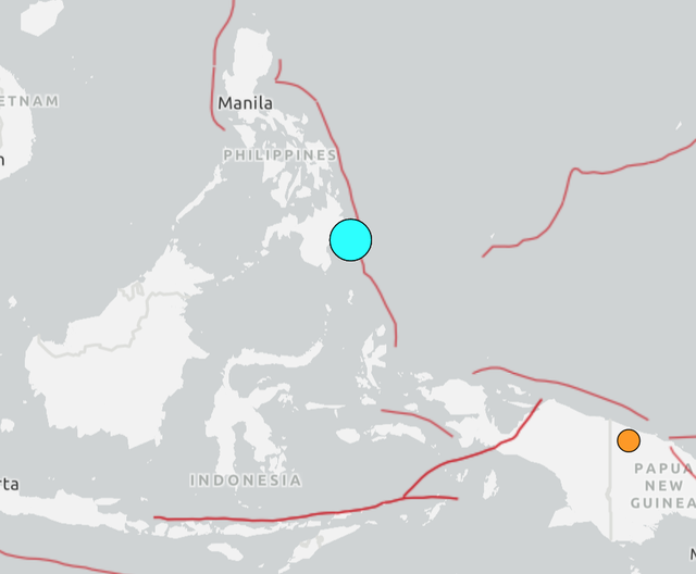 Pusat gempa di Filipina, Jumat (10/10/2025) turut memicu tsunami minor di Sulawesi Utara. Foto: Dok. USGS