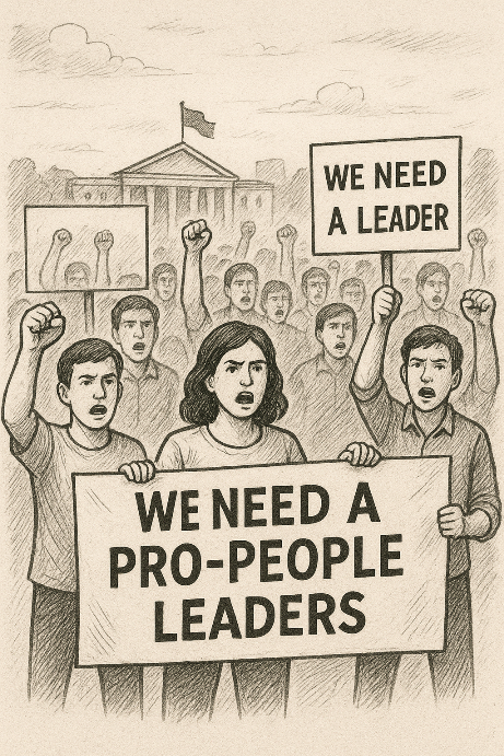 Ilustrasi rakyat melakukan demo menuntut seorang pemimpin yang pro kepada rakyatnya. DOK: AI