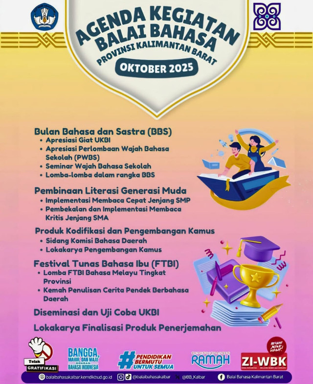 Rangkaian kegiatan Balai Bahasa Provinsi Kalimantan Barat dalam rangka memperingati Bulan Bahasa dan Sastra (BBS). Foto: Dok. Instagram @balaibahasakalbar