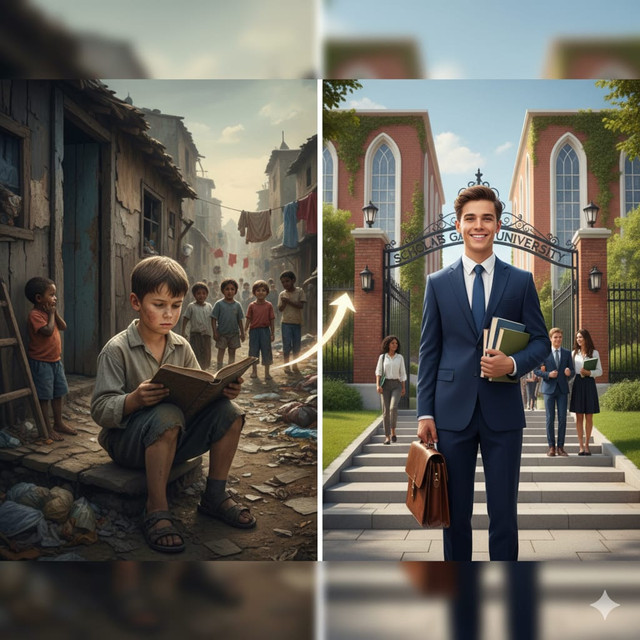(Sumber : Gambar dibuat oleh Gemini AI, "anak yang menjalani mobilitas sosial.")