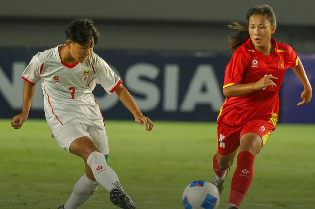 Timnas Wanita Myanmar U-16 ketika berhadapan dengan Vietnam di Piala AFF Wanita U-16 2025. Foto: Myanmar Football Federation