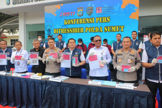 Konpers Satgas PASTI dan Polda Sumut terkait penipuan keuangan. Foto: OJK
