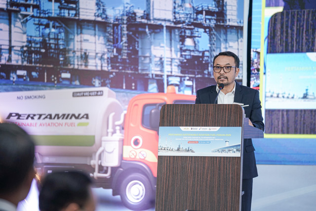 Direktur Utama Pertamina Patra Niaga Mars Ega Legowo Putra, di Pertamina Sustainable Aviation Fuel (SAF) Forum 2025, Kamis (16/10/2025).Foto: PPN