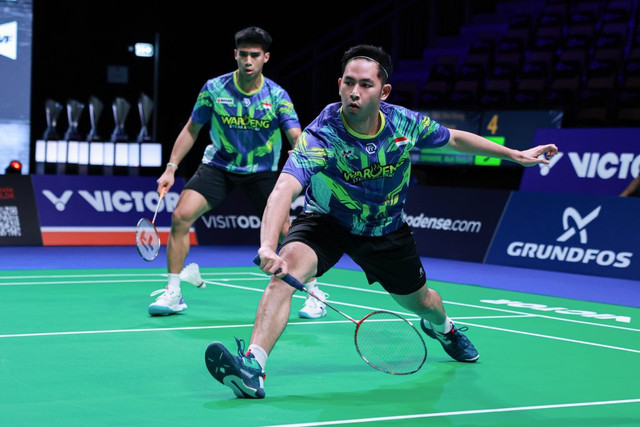 Sabar Gutama dan Reza Pahlevi di Denmark Open 2025. Foto: PBSI