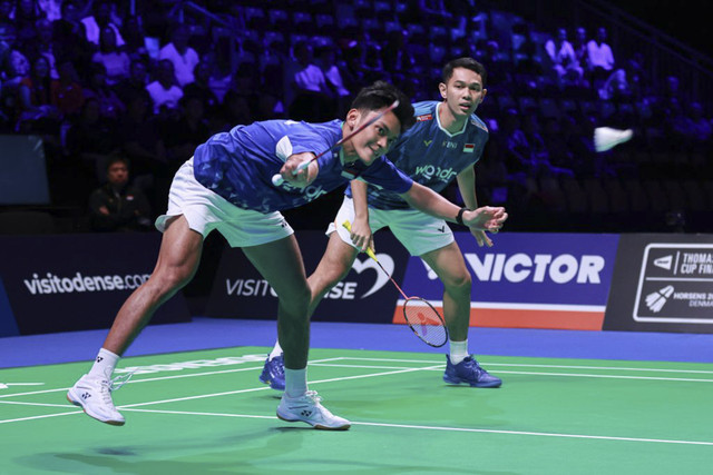Fajar Alfian dan Shohibul Fikri di Denmark Open. Foto: Dok. PBSI