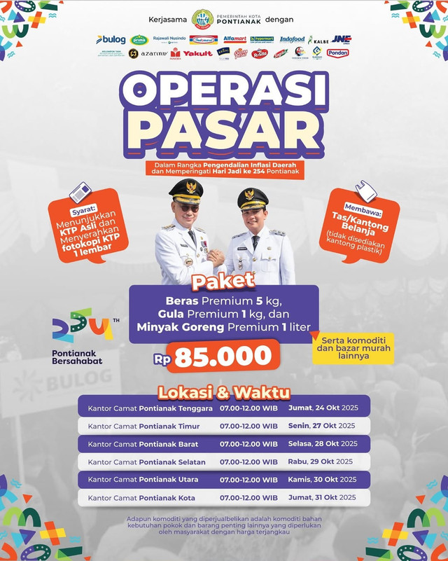Jadwal Operasi Pasar Murah di Pontianak. Foto: Dok. Instagram @diskominfopontianak
