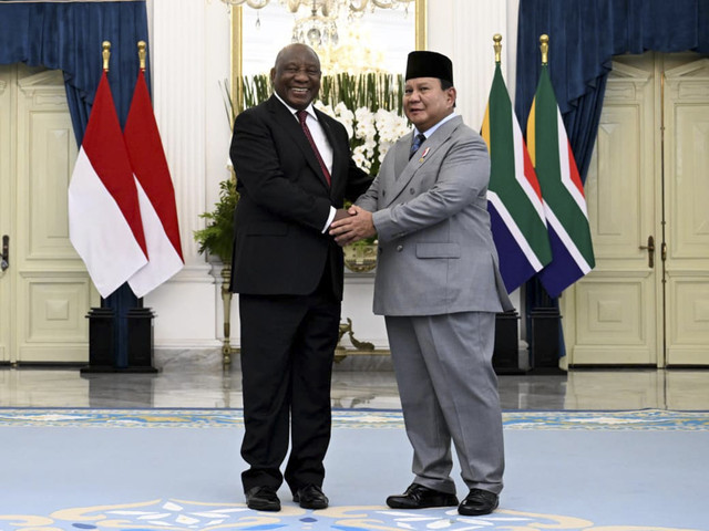 Presiden Prabowo Subianto menerima Presiden Afrika Selatan Cyril Ramaphosa di Istana Merdeka, Jakarta, Rabu (22/10/2025). Foto: Cahyo - Biro Pers Sekretariat Presiden