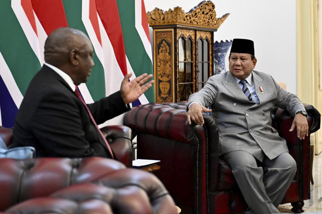 Presiden Prabowo Subianto menerima Presiden Afrika Selatan Cyril Ramaphosa di Istana Merdeka, Jakarta, Rabu (22/10/2025). Foto: Cahyo - Biro Pers Sekretariat Presiden