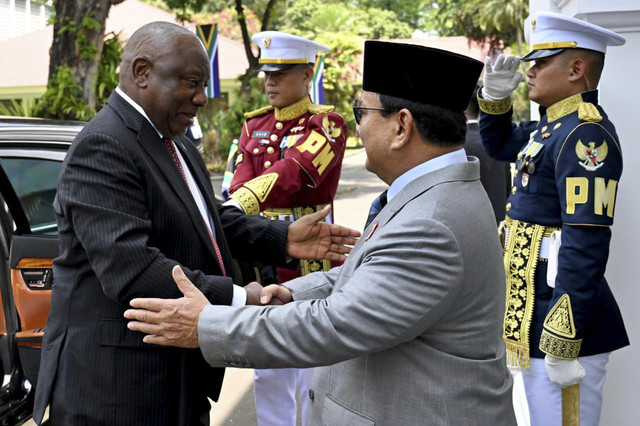 Presiden Prabowo Subianto menerima Presiden Afrika Selatan Cyril Ramaphosa di Istana Merdeka, Jakarta, Rabu (22/10/2025). Foto: Cahyo - Biro Pers Sekretariat Presiden