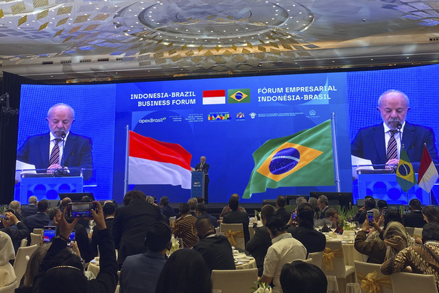 Presiden Brasil Luiz Inacio Lula da Silva, dalam acara Indonesia-Brazil Business Forum di Hotel St Regis, Jakarta, Kamis (23/10/2025). Foto: Muhammad Fhandra Hardiyon/kumparan
