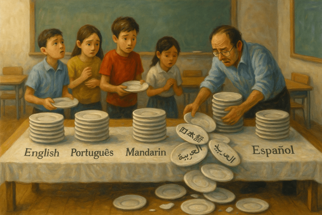 Prasmanan Bahasa yang Membingungkan. Sumber: Ilustrasi generatif DALL·E, OpenAI.