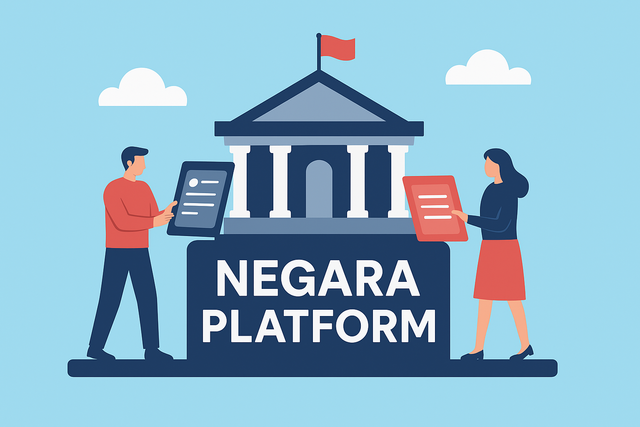 Ilustrasi konsep Negara Platform menggambarkan transformasi pemerintahan Indonesia menuju model digital layaknya startup raksasa. (Sumber foto: Idisign)