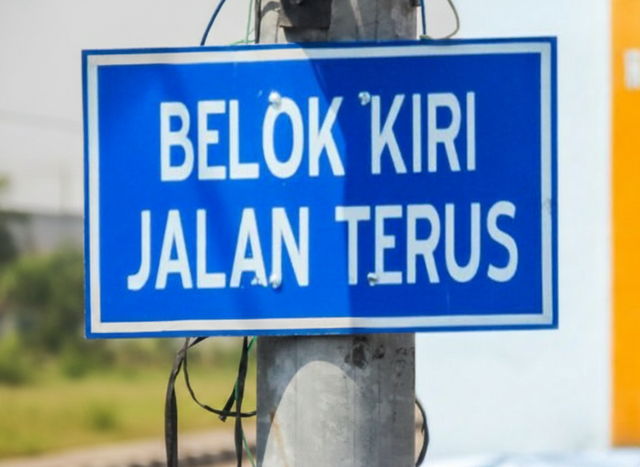 Ilustrasi rambu belok kiri jalan terus. Foto: Dok. Istimewa