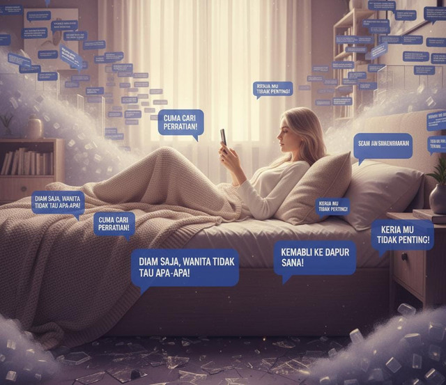 ilustrasi Suara Perempuan yang Terkubur di Kolom Komentar: Potret Ketimpangan Gender/ (sumber pribadi: Inge Novalia) dokumentasi pribadi 