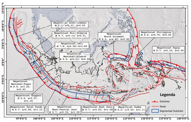 Peta zona megathrust. | Foto: BMKG