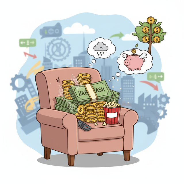 Ilustrasi tentang "idle cash" atau uang tunai yang menganggur (Sumber: Gemini AI)