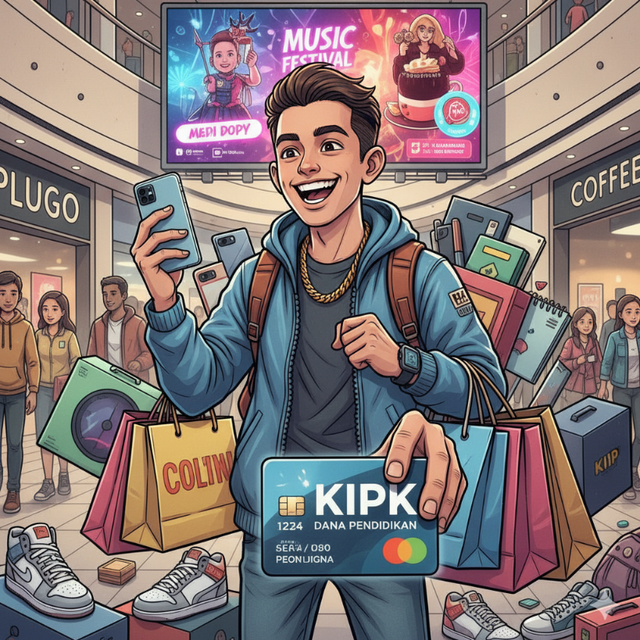 Ilustrasi oknum yang menyalahgunakan dana bantuan dari pemerintah untuk berfoya-foya. Foto: Gemini