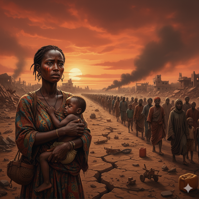 Ilustrasi akibat perang saudara di Sudan dihasilkan oleh AI