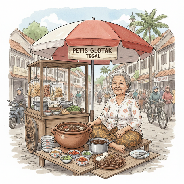 gambar ilustrasi penjual petis glotak (gambar ilustrasi ini dibuat oleh Gemini AI)