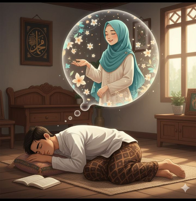 Seorang pemuda tengah merasiankan sang gadis pujaannya. (Sumber: Gemini AI)