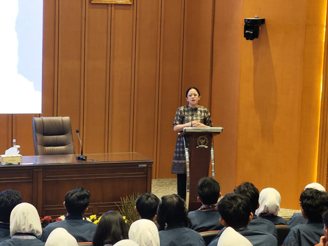 Ketua DPR RI Puan Maharani di acara Parlemen Remaja di Ruang Abdul Muis, Kompleks Parlemen Senayan, Jakarta, Kamis (6/11/2025). Foto: Luthfi Humam/kumparan