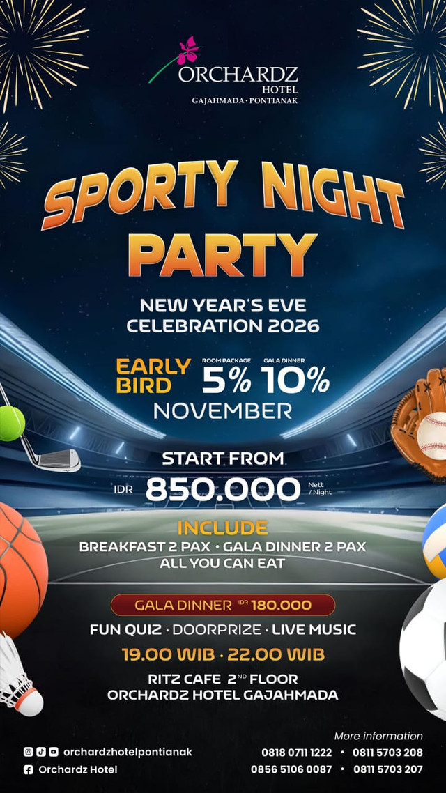 Sporty Night Party – New Year’s Eve 2026 di Orchardz Hotel Gajahmada Pontianak. Foto: Dok. Orchardz Hotel Gajahmada Pontianak